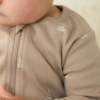 Organic Cotton Reese Zip Onepiece - Set Sail Vintage Taupe Childrens Onepiece from Jamie Kay NZ