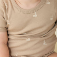 Organic Cotton Hudson Short Sleeve Bodysuit - Set Sail Vintage Taupe Childrens Bodysuit from Jamie Kay NZ