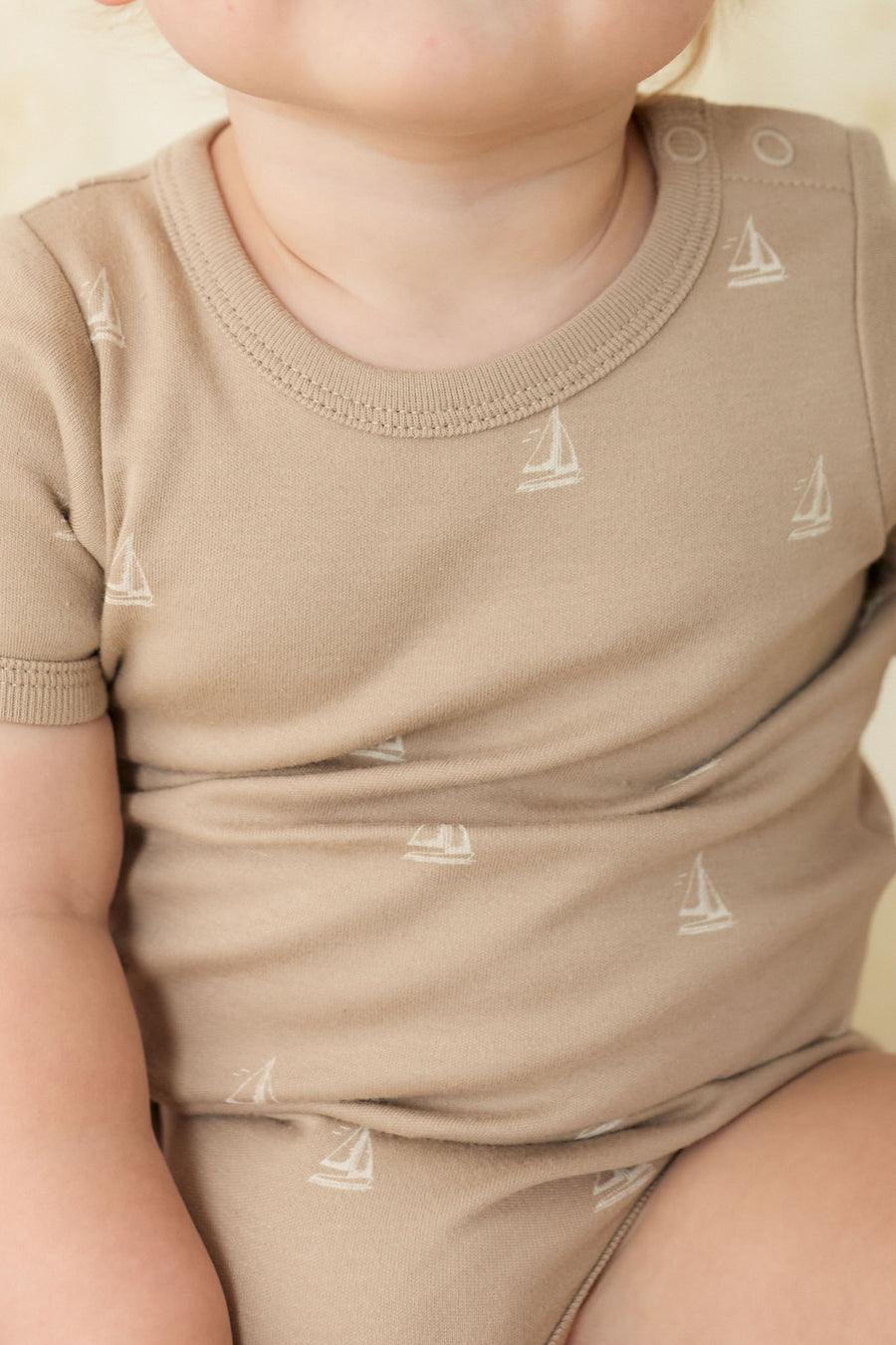 Organic Cotton Hudson Short Sleeve Bodysuit - Set Sail Vintage Taupe Childrens Bodysuit from Jamie Kay NZ