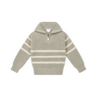 Jack Zip Jumper - Moss Marle Stripe Childrens Jumper from Jamie Kay NZ