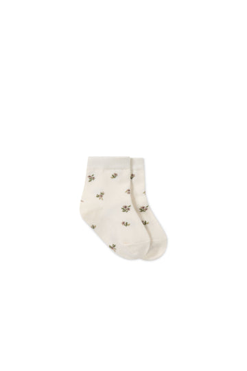 Jacquard Floral Sock - Petite Goldie Childrens Sock from Jamie Kay NZ