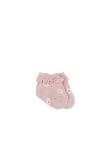 Jacquard Floral Sock - Meredith Morganite Childrens Sock from Jamie Kay NZ