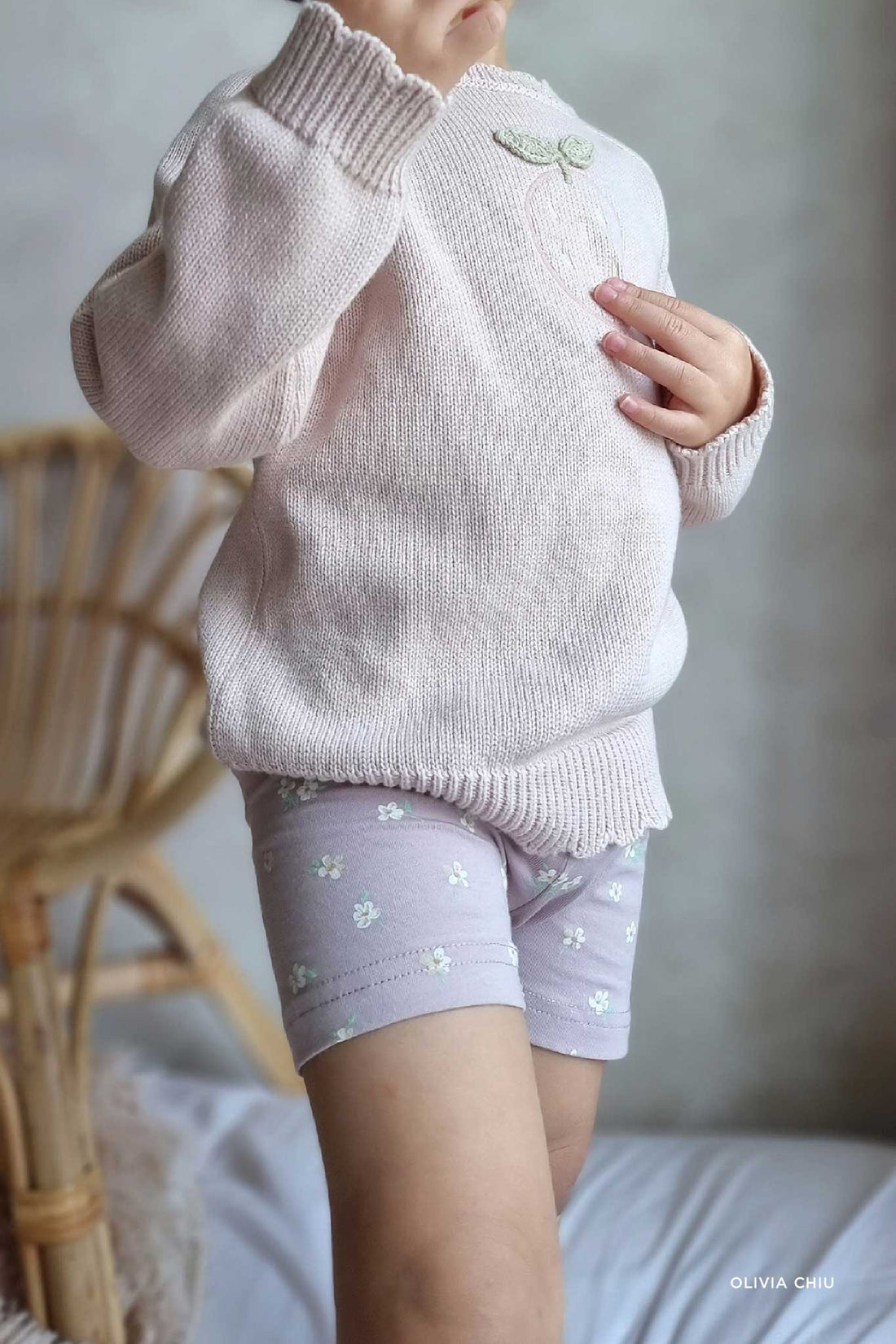 Organic Cotton Everyday Bike Short - Simple Flowers Lilac Childrens Short from Jamie Kay NZ