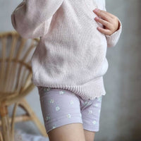 Organic Cotton Everyday Bike Short - Simple Flowers Lilac Childrens Short from Jamie Kay NZ