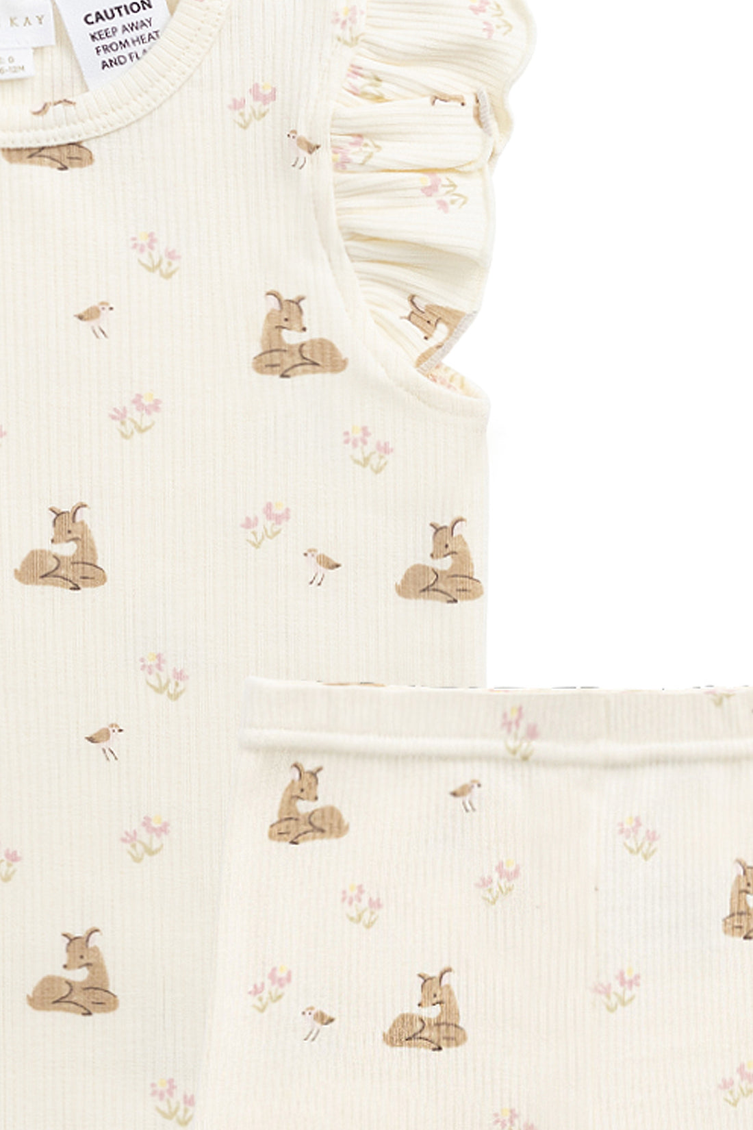 Organic Cotton Fine Rib Ellison Frill Sleeve Pyjama Set - Little Fawn Childrens Pyjama from Jamie Kay NZ