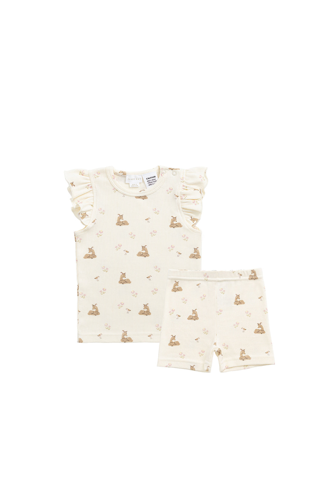 Organic Cotton Fine Rib Ellison Frill Sleeve Pyjama Set - Little Fawn Childrens Pyjama from Jamie Kay NZ