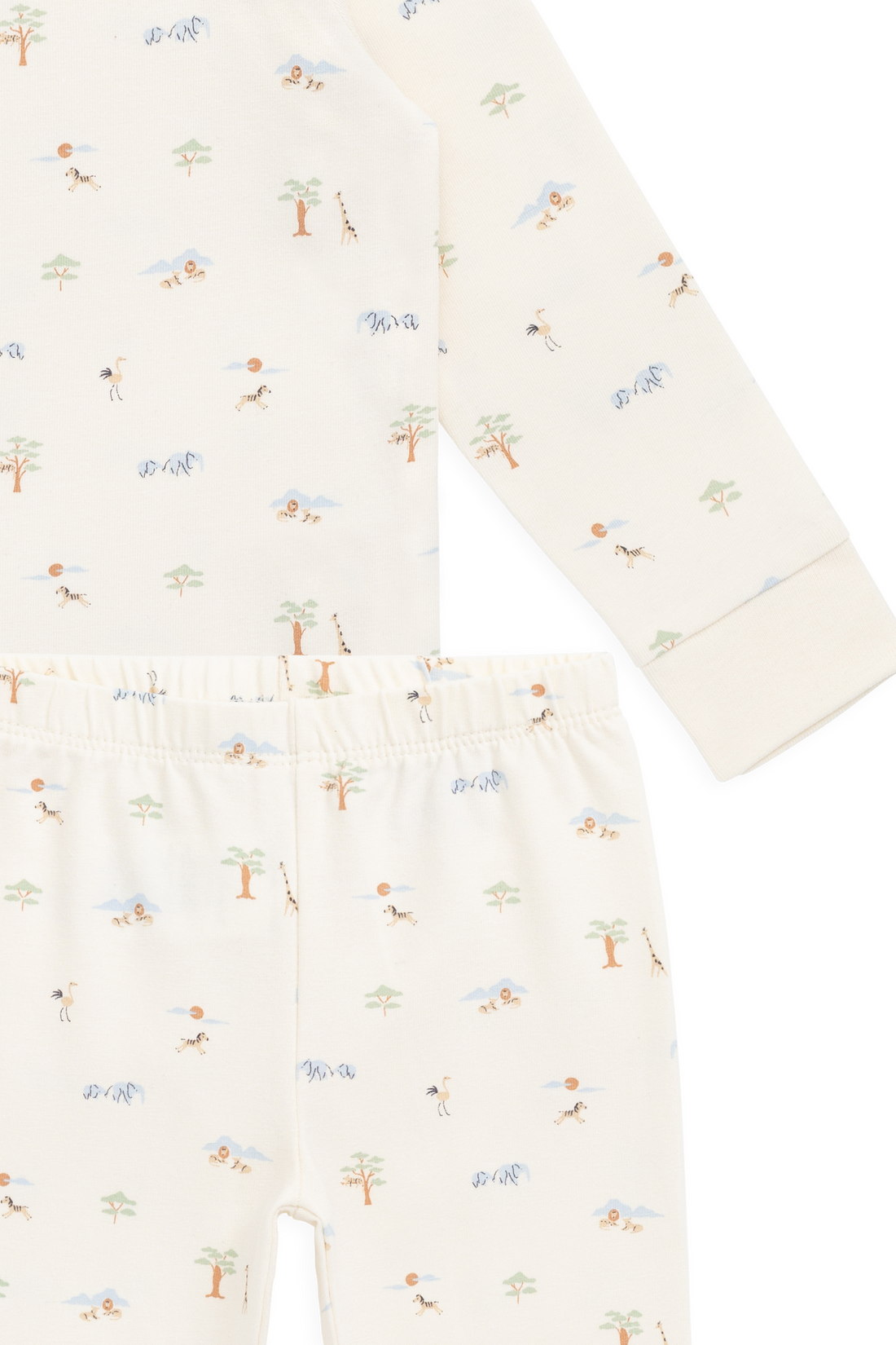 Organic Cotton Amory Long Sleeve Pyjama Set - Savannah Animals Tofu Childrens Pyjamas from Jamie Kay NZ