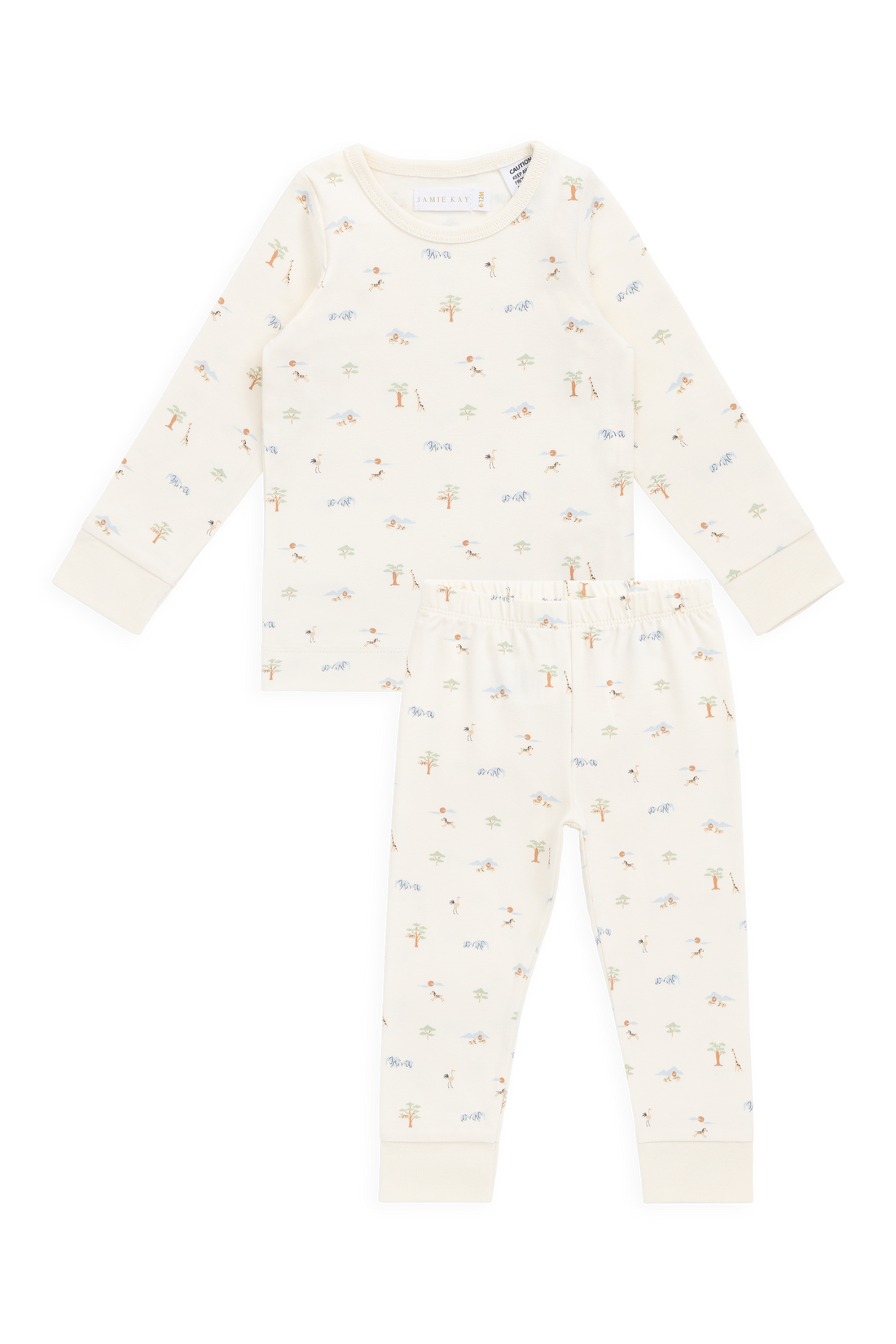 Organic Cotton Amory Long Sleeve Pyjama Set - Savannah Animals Tofu Childrens Pyjamas from Jamie Kay NZ