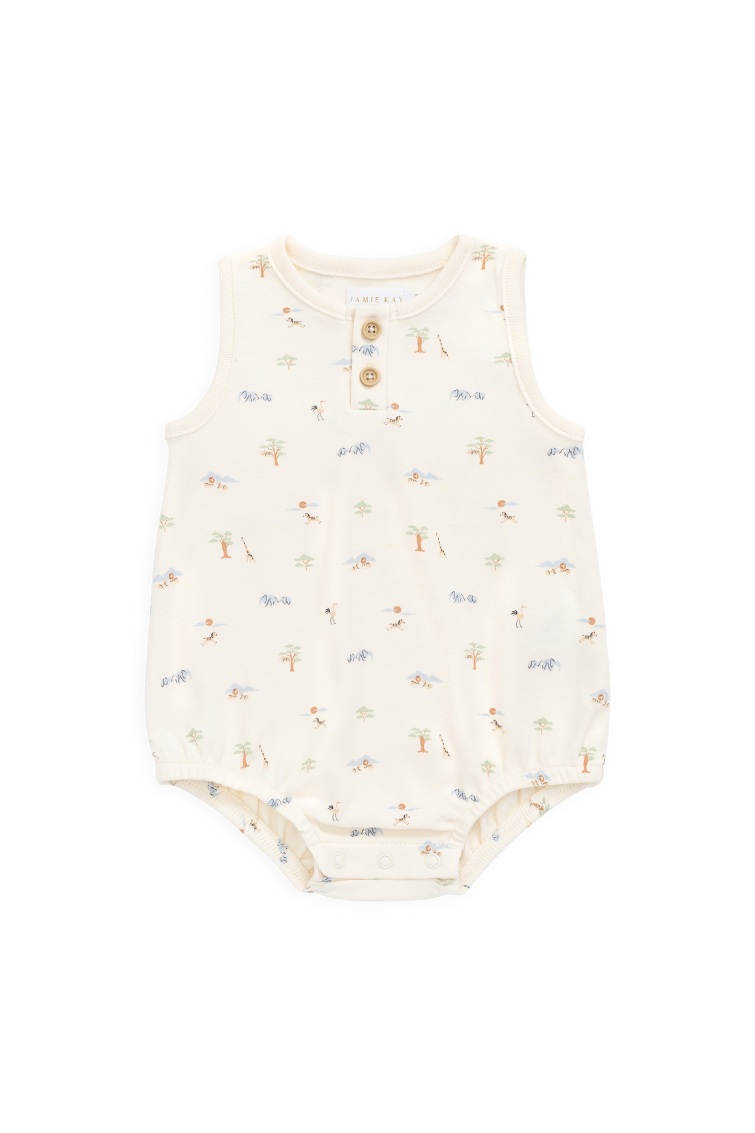 Organic Cotton Archie Playsuit - Savannah Animals Tofu Childrens Playsuit from Jamie Kay NZ