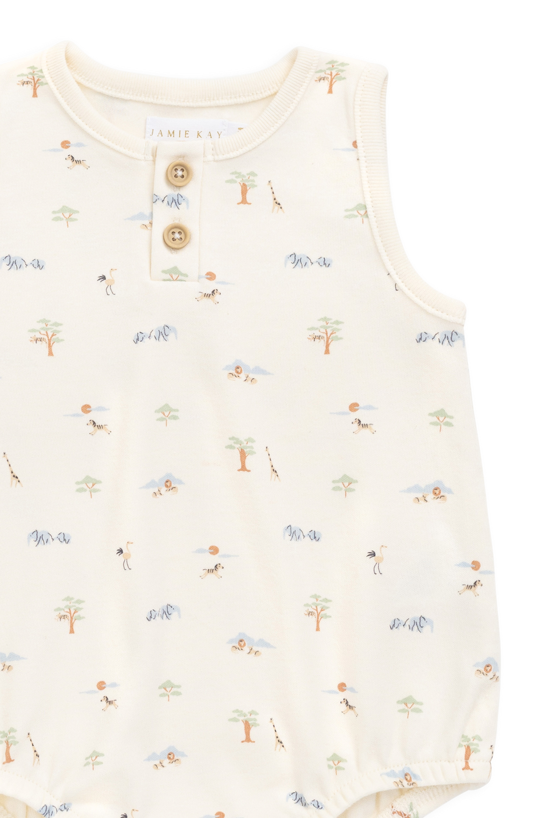 Organic Cotton Archie Playsuit - Savannah Animals Tofu Childrens Playsuit from Jamie Kay NZ