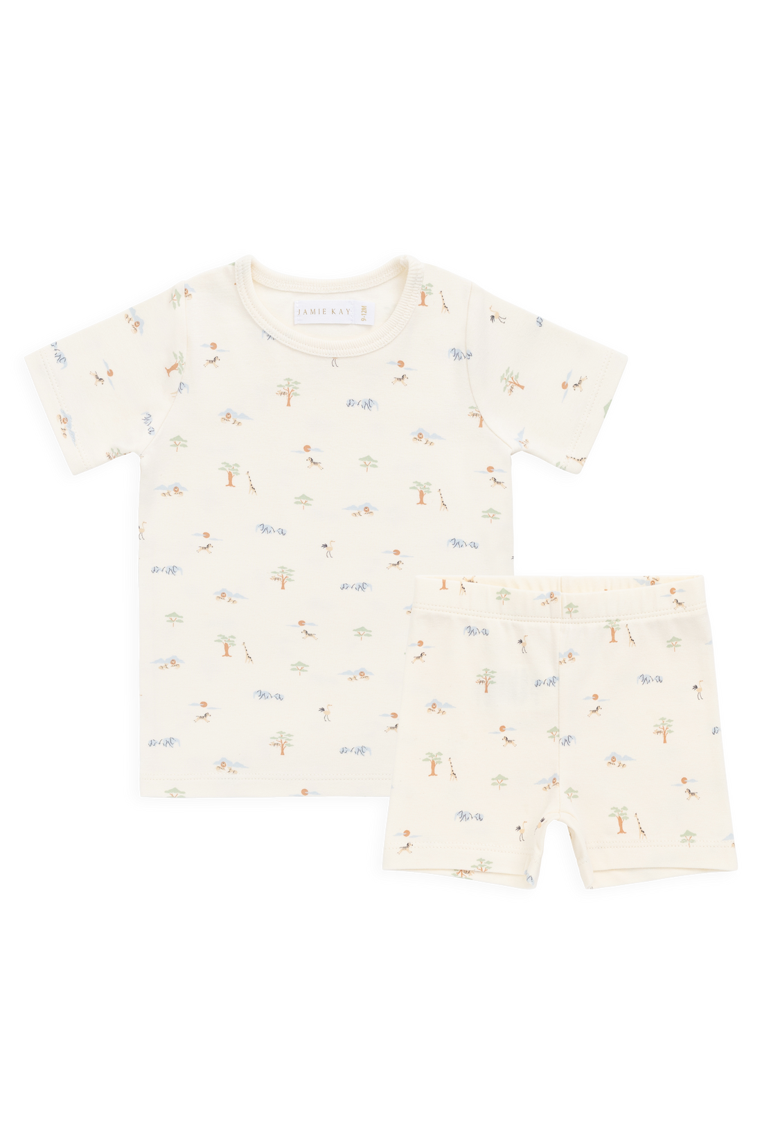 Organic Cotton Baker Short Sleeve Pyjama Set - Savannah Animals Tofu Childrens Pyjama from Jamie Kay NZ