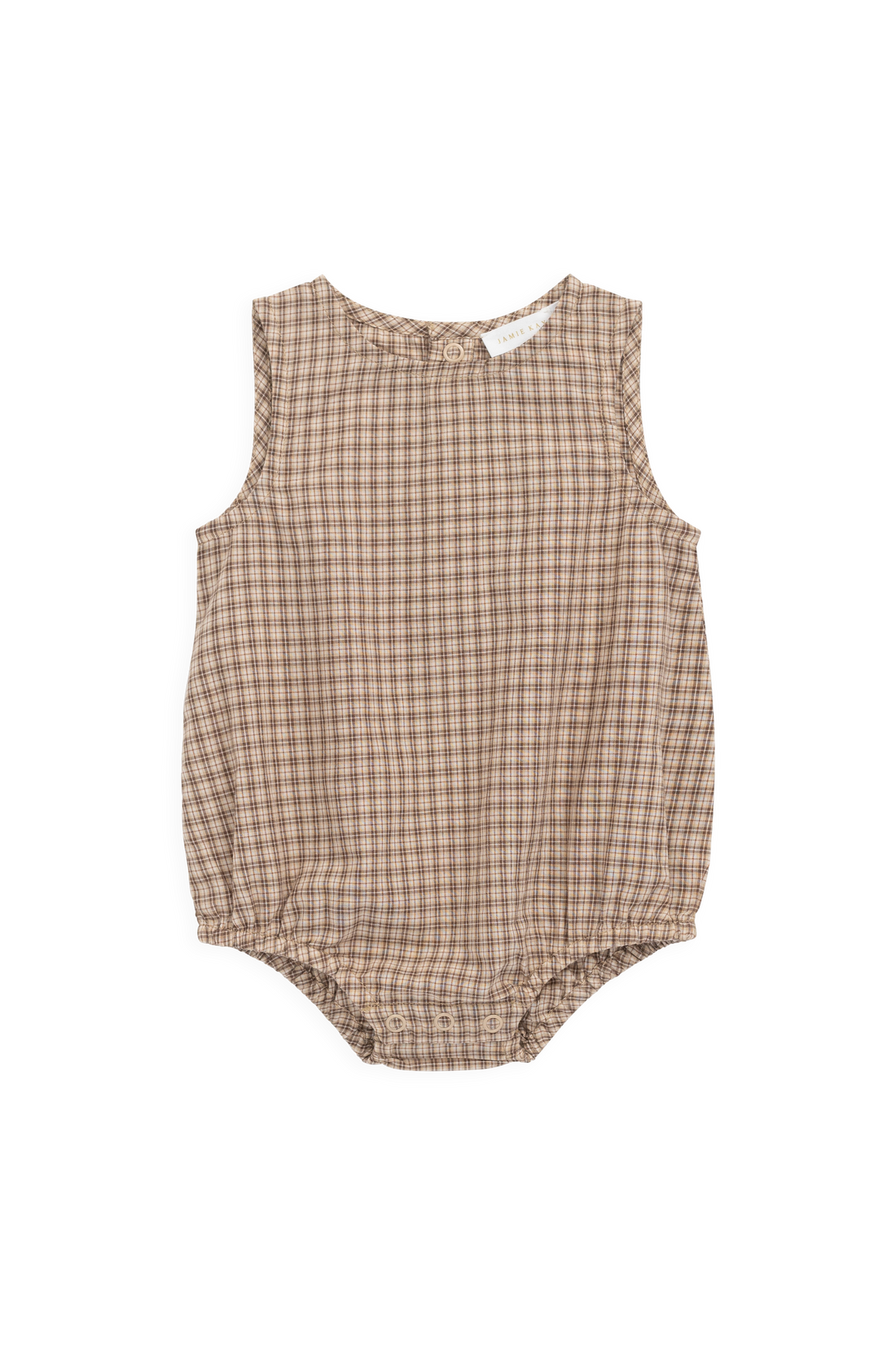 Organic Cotton Bentley Playsuit - Cabin Check Cocoa Childrens Playsuit from Jamie Kay NZ