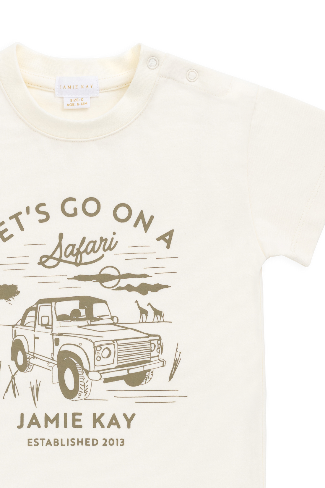 Organic Cotton Bjorn Tee - Parchment Safari Truck Childrens Top from Jamie Kay NZ