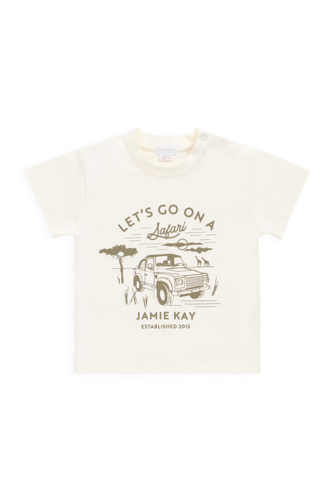Organic Cotton Bjorn Tee - Parchment Safari Truck Childrens Top from Jamie Kay NZ