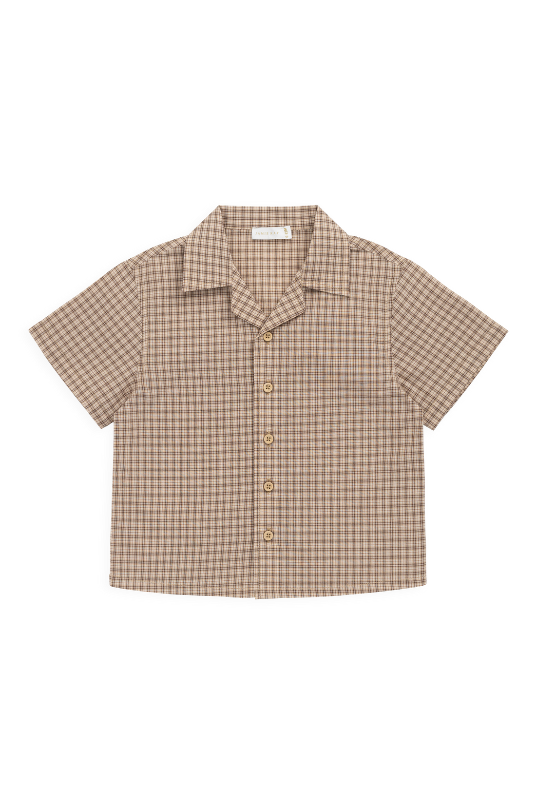 Organic Cotton Silas Shirt - Cabin Check Cocoa Childrens Top from Jamie Kay NZ