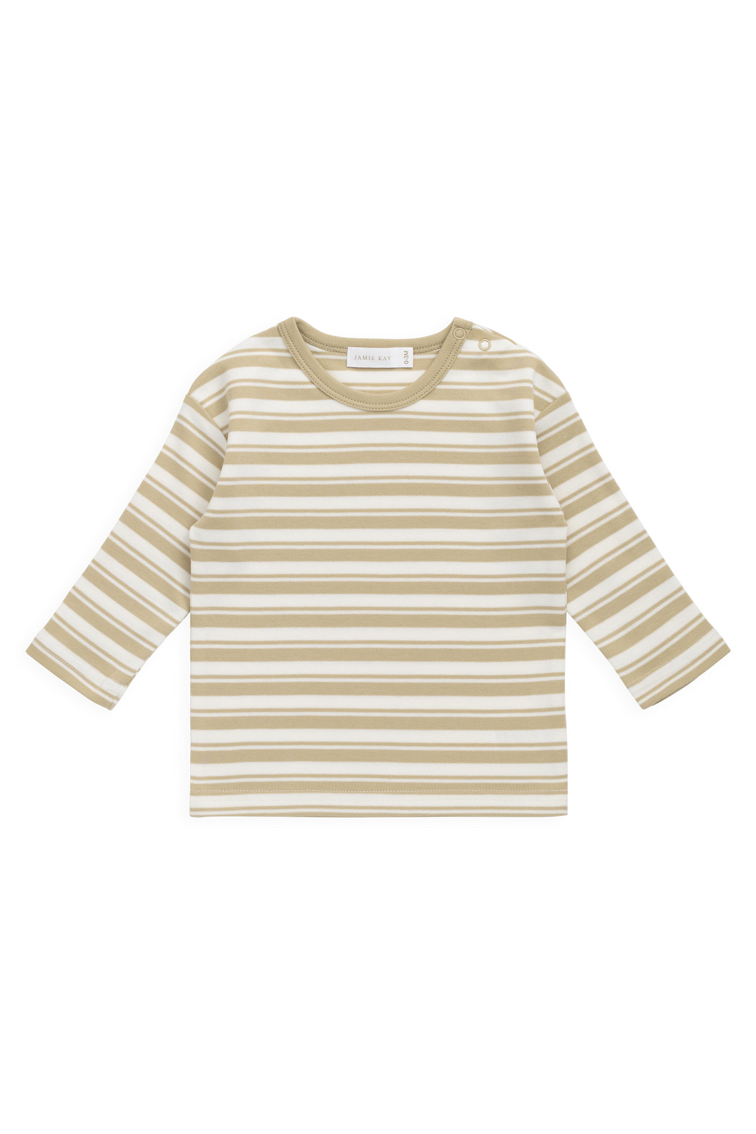 Pima Cotton Arnold Long Sleeve Top - Double Stripe Hay/Cloud Childrens Top from Jamie Kay NZ