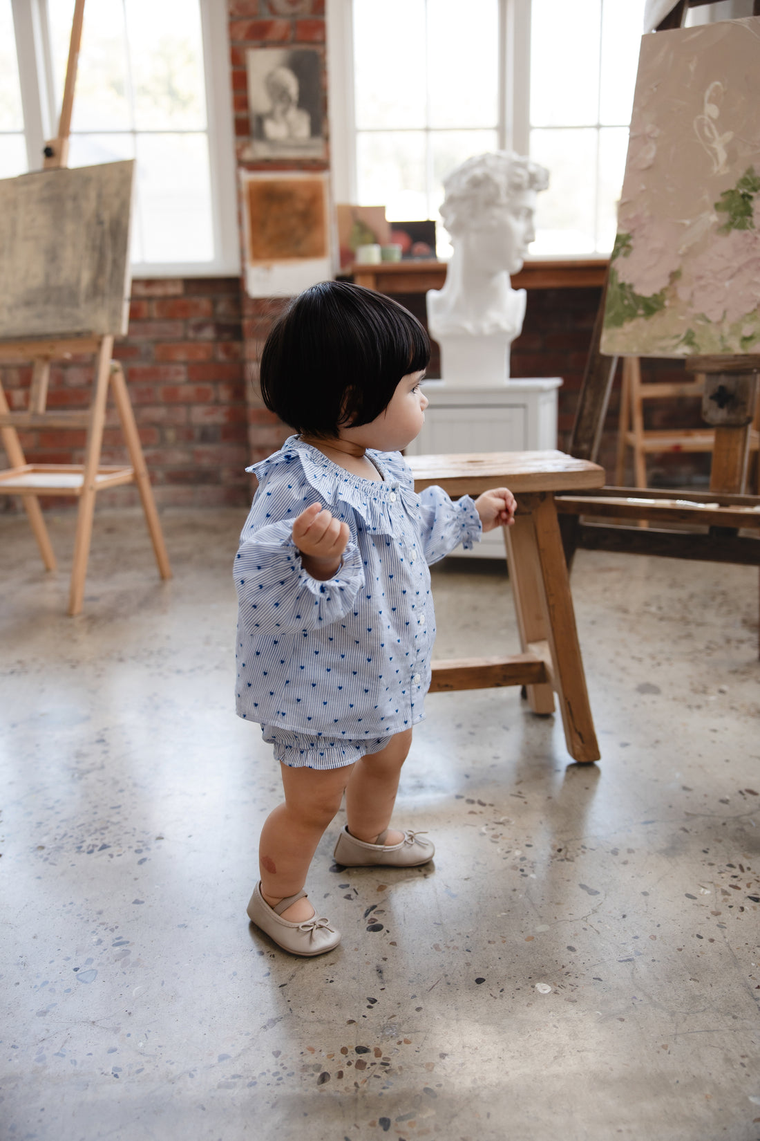 Organic Cotton Bellamy Blouse - Mon Amour Stripe Indigo Childrens Top from Jamie Kay NZ