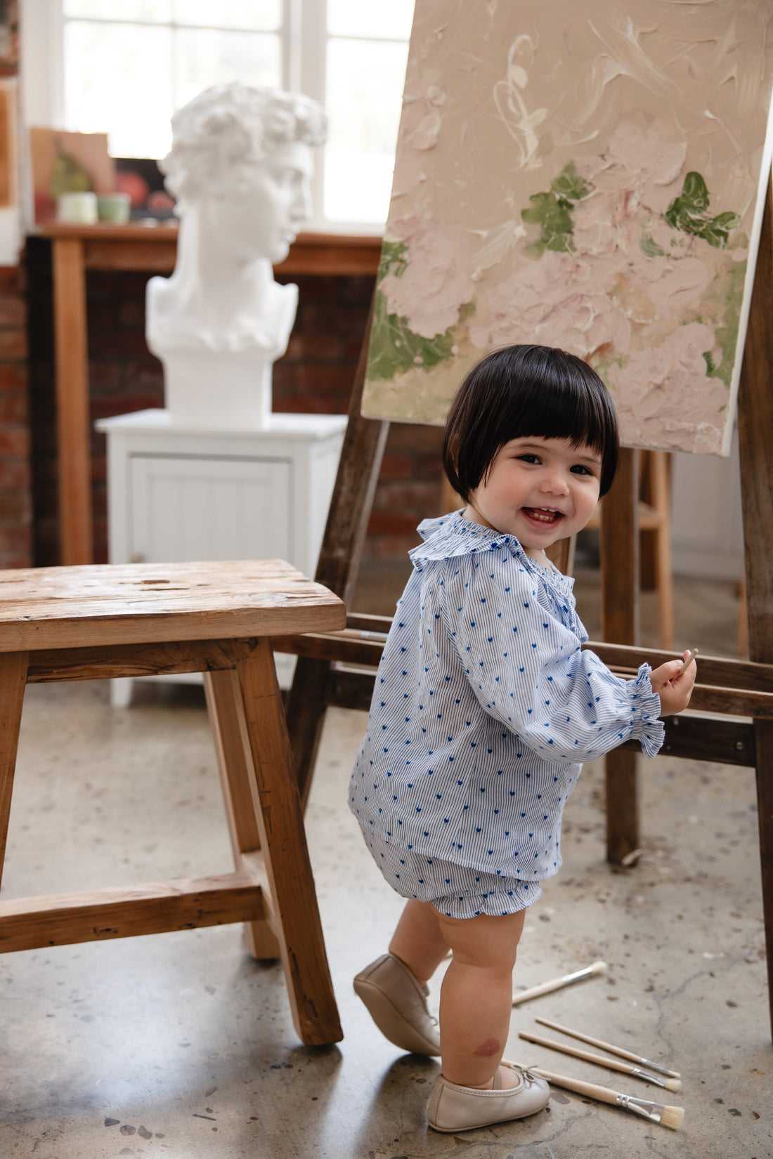 Organic Cotton Bellamy Blouse - Mon Amour Stripe Indigo Childrens Top from Jamie Kay NZ