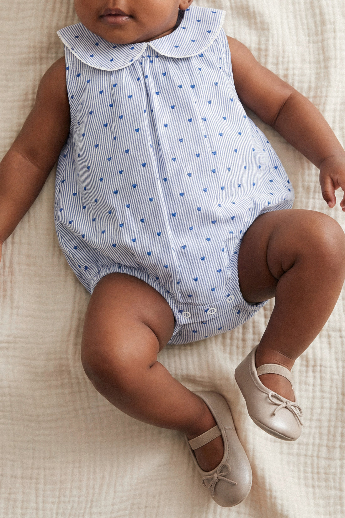 Organic Cotton Wisteria Playsuit - Mon Amour Stripe Indigo Childrens Playsuit from Jamie Kay NZ