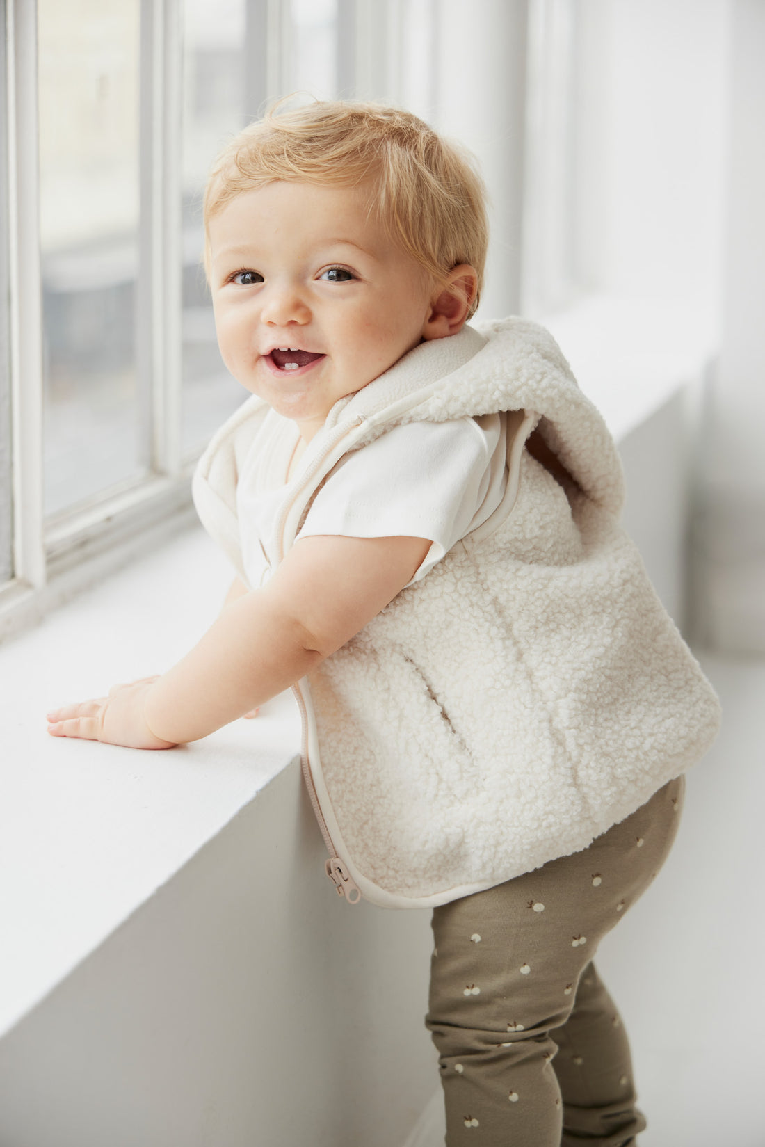 Kai Recycled Polyester Sherpa Vest - Natural Childrens Vest from Jamie Kay NZ