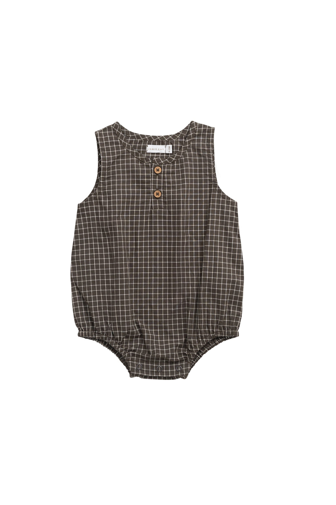 Organic Cotton Archie Playsuit - Coffee Grid Childrens Playsuit from Jamie Kay NZ