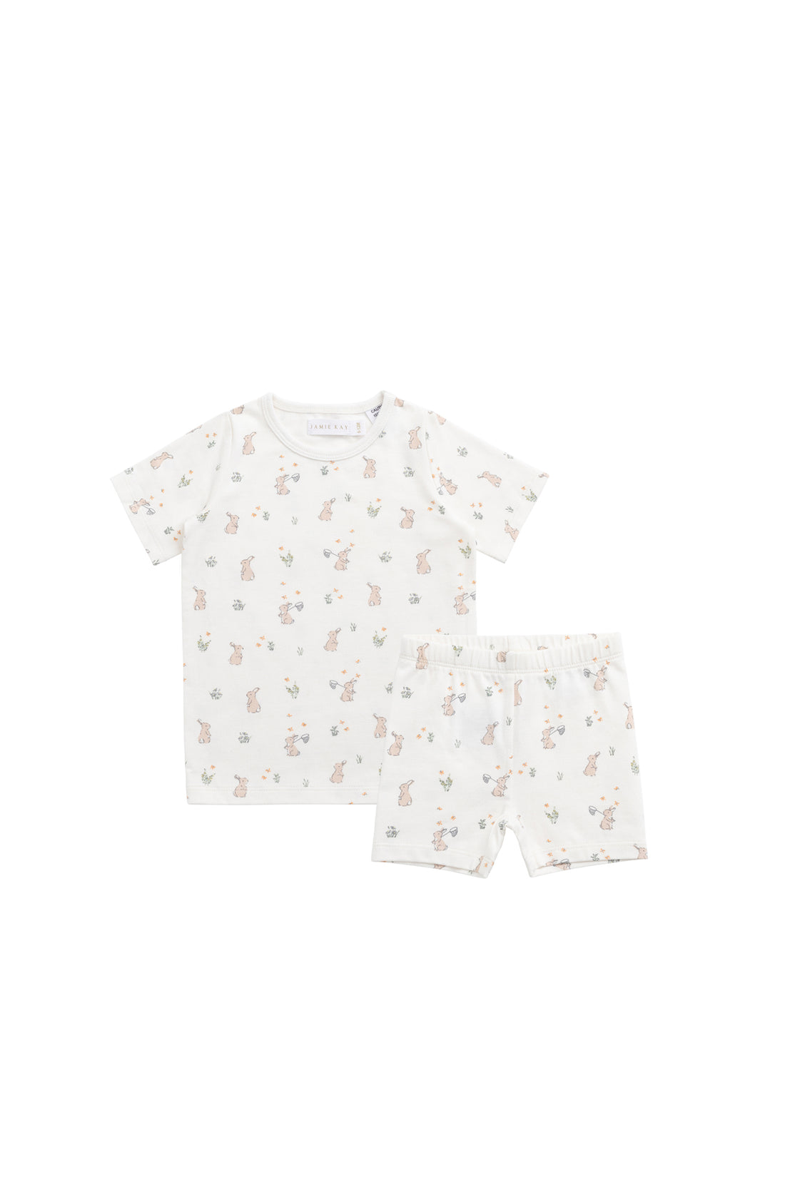 Organic Cotton Baker Short Sleeve Pyjama Set - Lapin Jardin Crisp Childrens Pyjama from Jamie Kay NZ