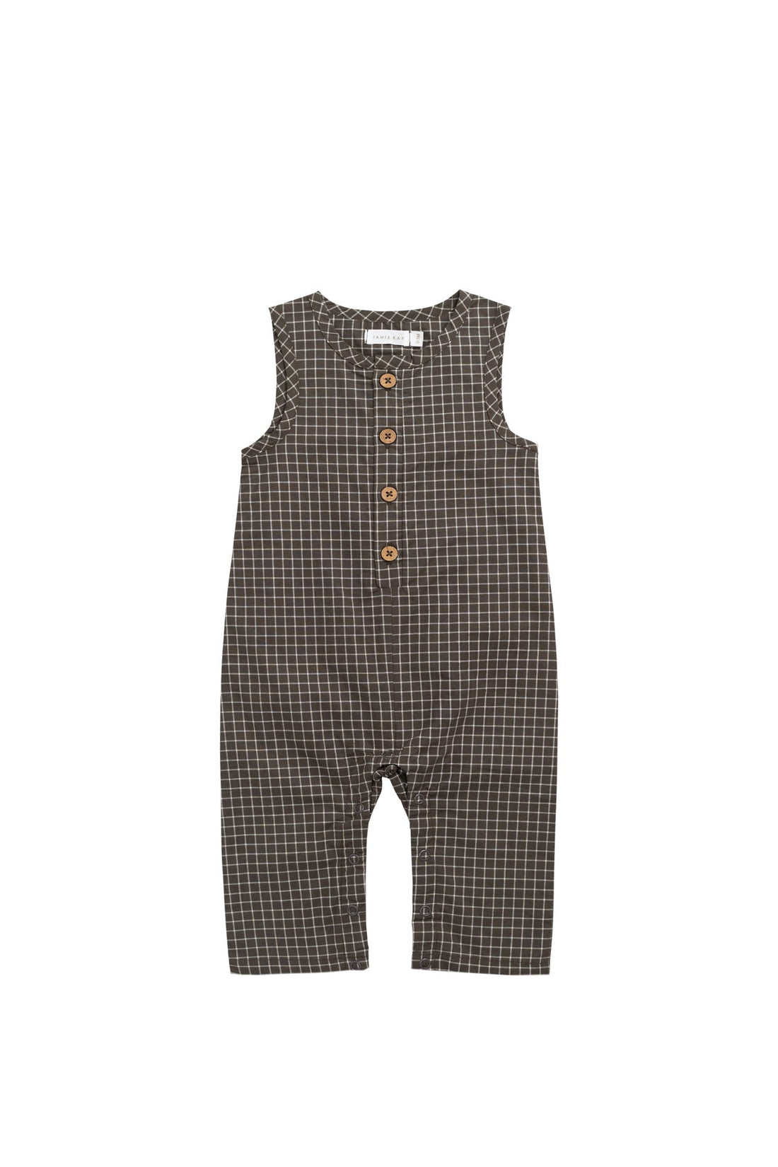 Organic Cotton Milo Jumpsuit - Coffee Grid Childrens Jumpsuit from Jamie Kay NZ