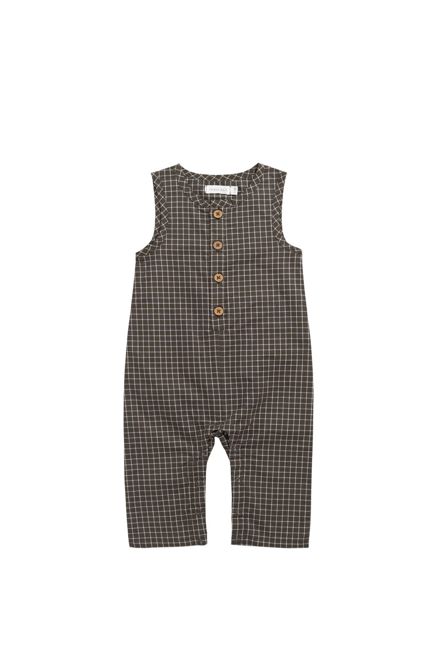 Organic Cotton Milo Jumpsuit - Coffee Grid Childrens Jumpsuit from Jamie Kay NZ