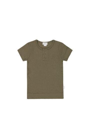 Organic Cotton Modal Henley Tee - Fir Bark Childrens Top from Jamie Kay NZ