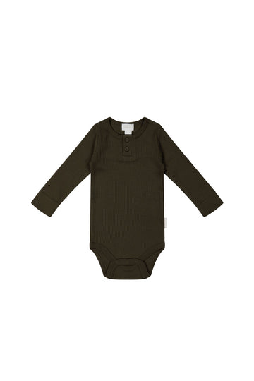 Organic Cotton Modal Long Sleeve Bodysuit - Bistre Childrens Bodysuit from Jamie Kay NZ