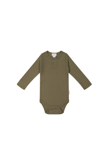 Organic Cotton Modal Long Sleeve Bodysuit - Fir Bark Childrens Bodysuit from Jamie Kay NZ