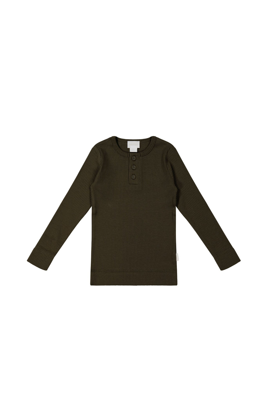 Organic Cotton Modal Long Sleeve Henley - Bistre Childrens Top from Jamie Kay NZ