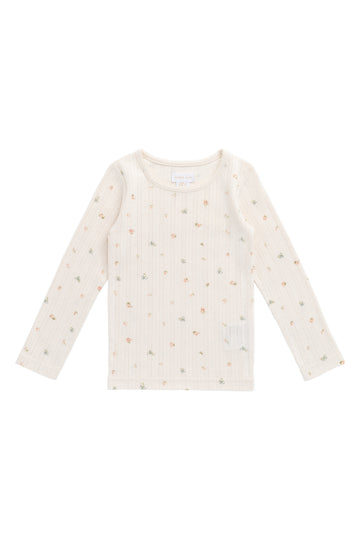Organic Cotton Pointelle Long Sleeve Top - Sweet Magnolia Simple Childrens Top from Jamie Kay NZ