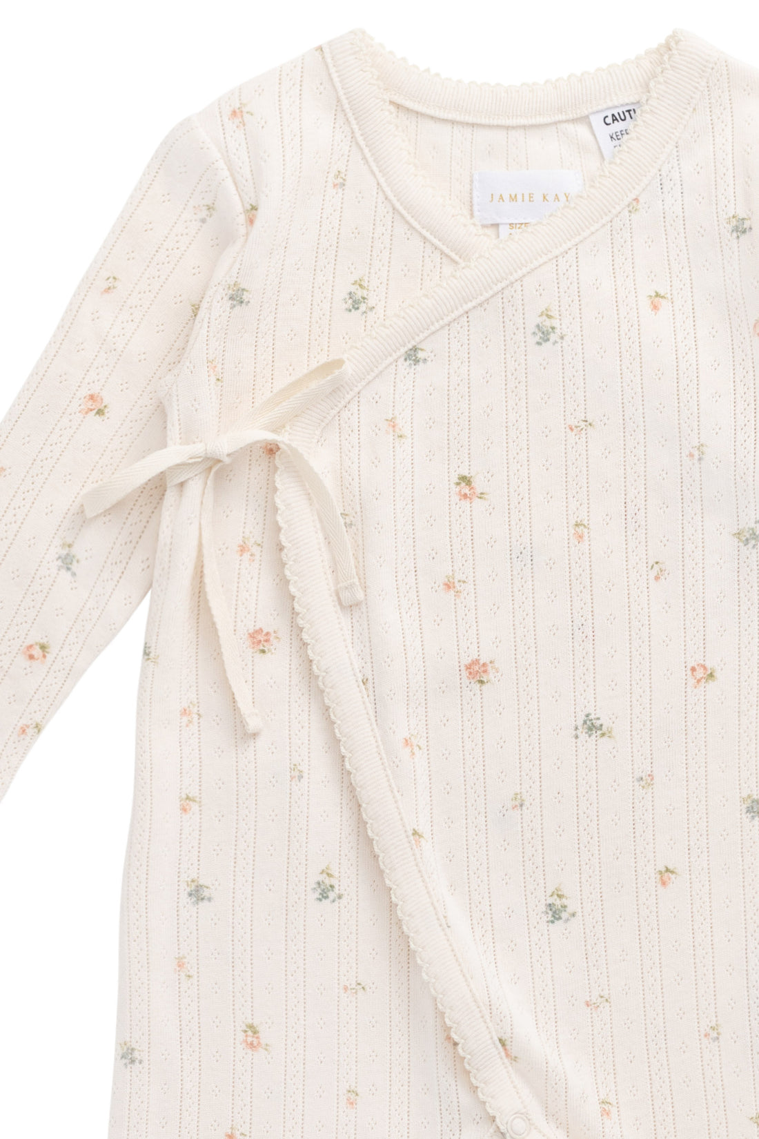 Organic Cotton Pointelle Wrap Onepiece - Sweet Magnolia Simple Childrens Onepiece from Jamie Kay NZ
