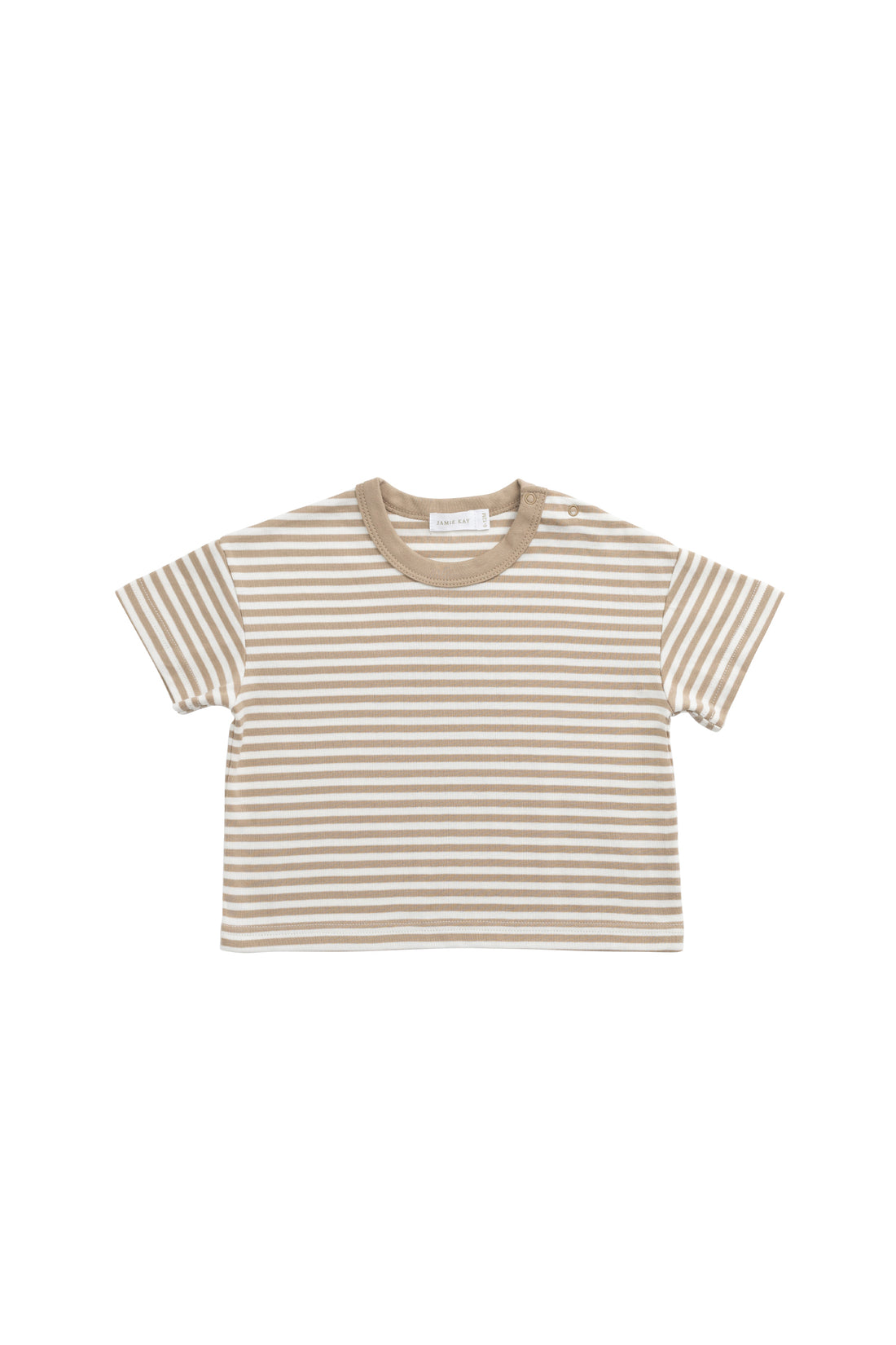 Pima Cotton Wesley Tee - Slim Stripe Brioche/Cloud Childrens Top from Jamie Kay NZ