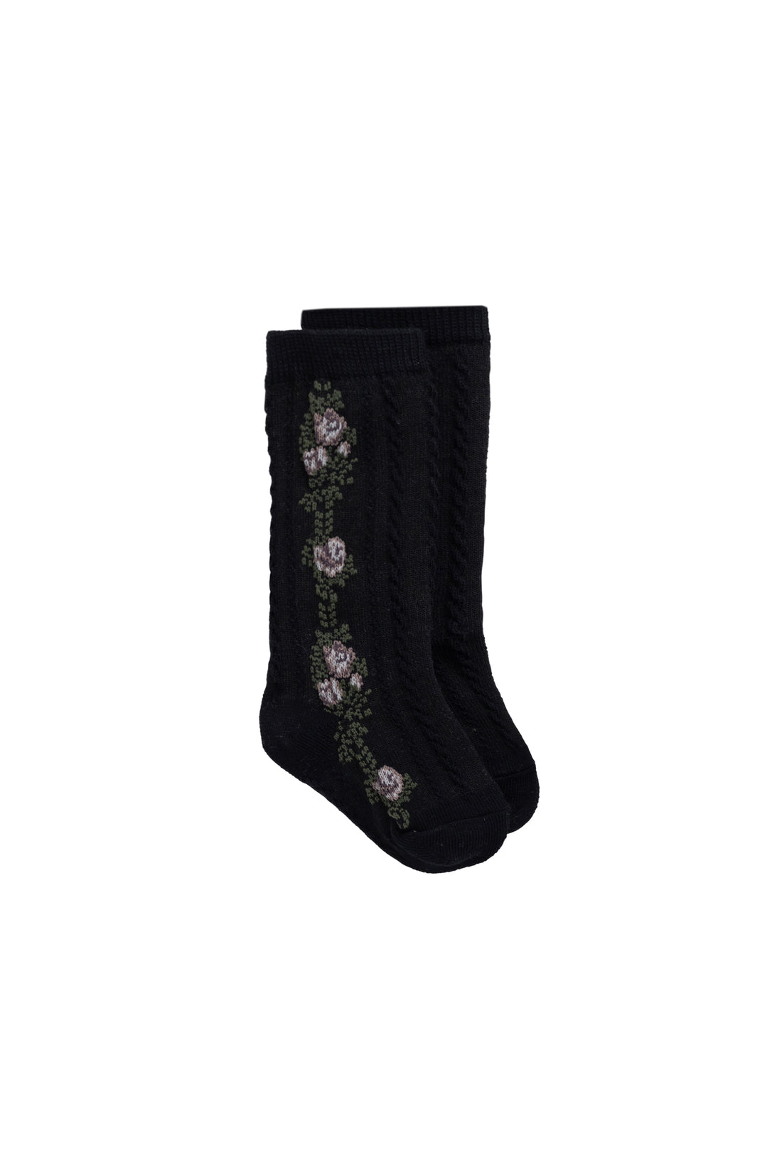 Tasha Floral Jacquard Sock - Black Beauty Childrens Sock from Jamie Kay NZ