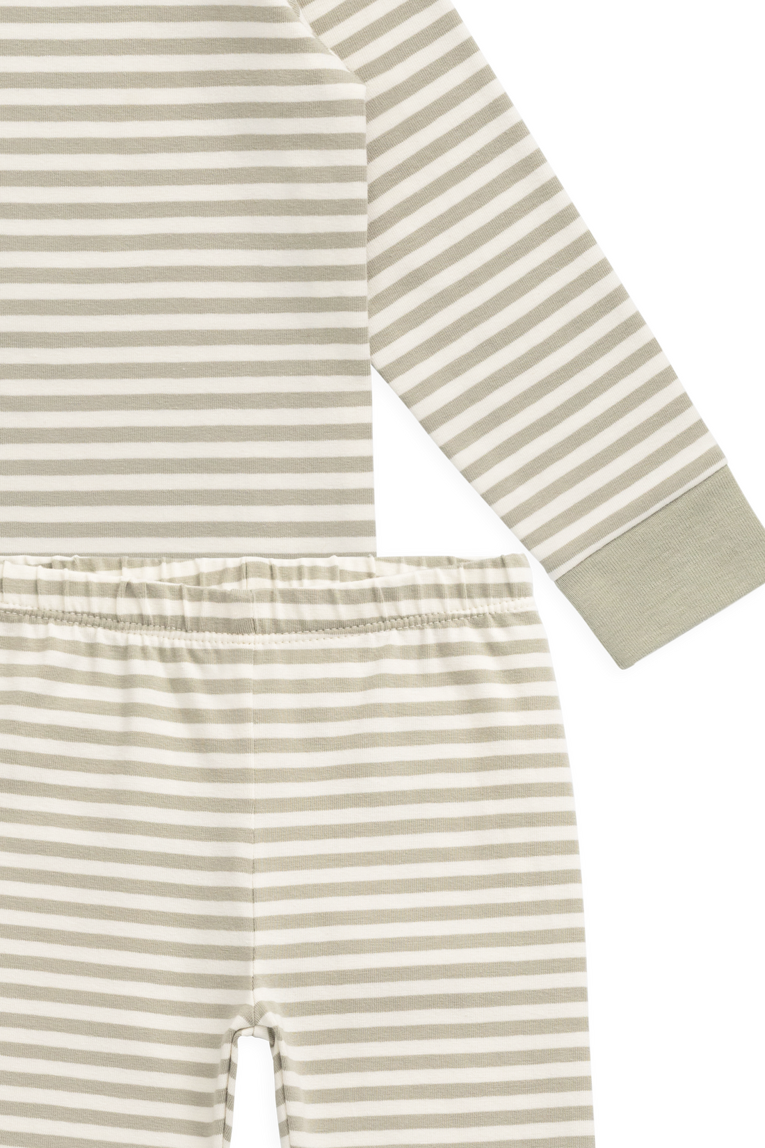 Organic Cotton Amory Long Sleeve Pyjama Set - Narrow Stripe Lichen/Cloud Childrens Pyjamas from Jamie Kay NZ
