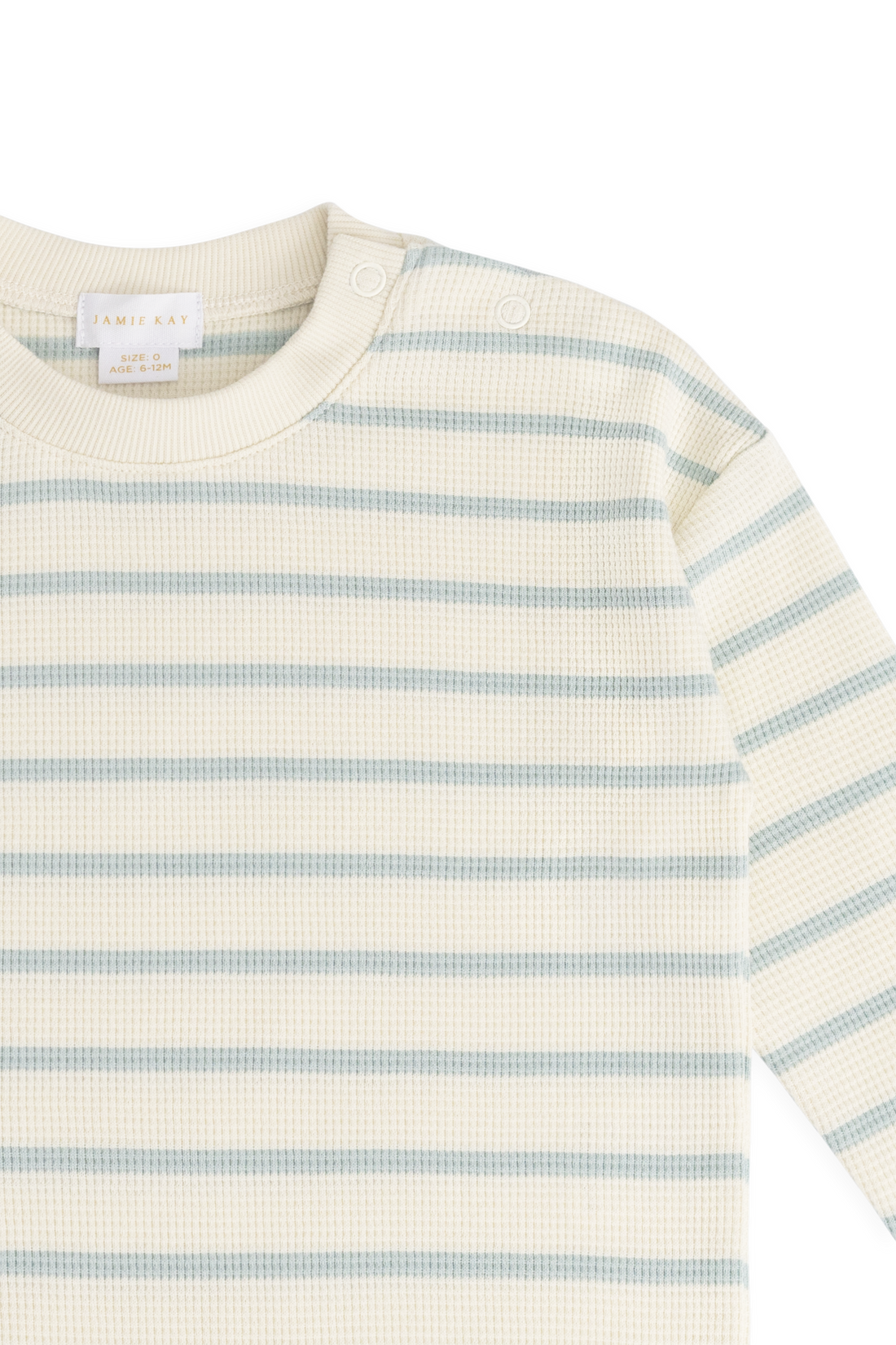 Organic Cotton Waffle Leith Long Sleeve Top - James Stripe Reef/Cloud Childrens Top from Jamie Kay NZ