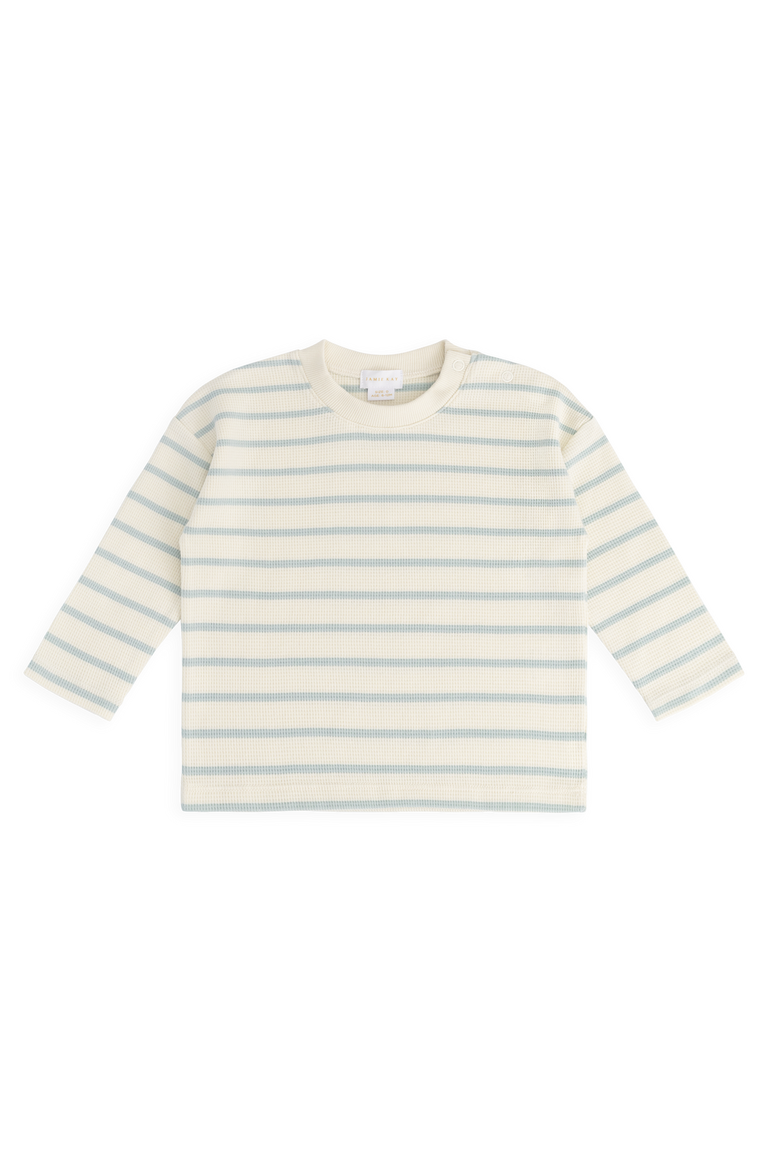 Organic Cotton Waffle Leith Long Sleeve Top - James Stripe Reef/Cloud Childrens Top from Jamie Kay NZ