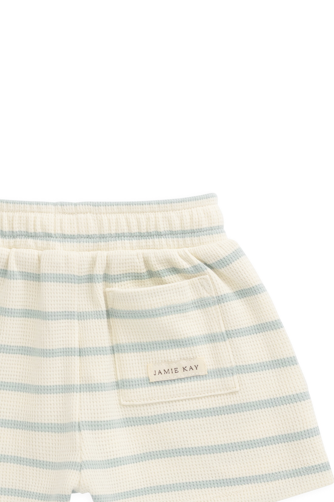 Organic Cotton Waffle Leith Short - James Stripe Reef/Cloud Childrens Shorts from Jamie Kay NZ