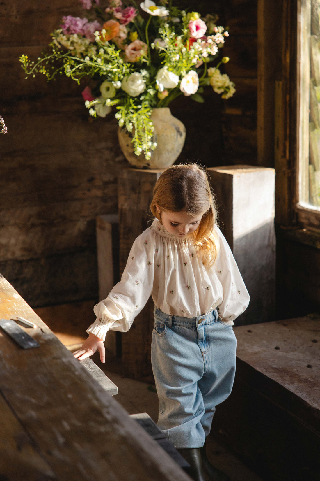Organic Cotton Acacia Blouse - Rosebud Egret Childrens Top from Jamie Kay NZ