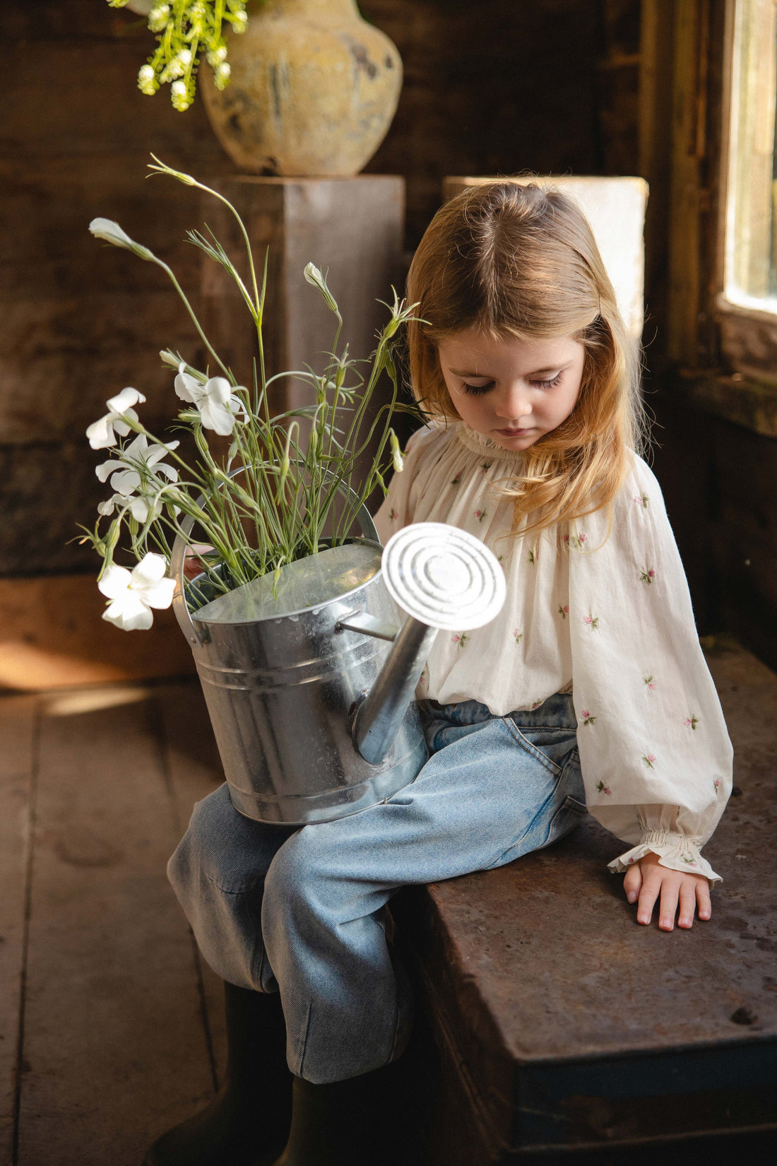 Organic Cotton Acacia Blouse - Rosebud Egret Childrens Top from Jamie Kay NZ