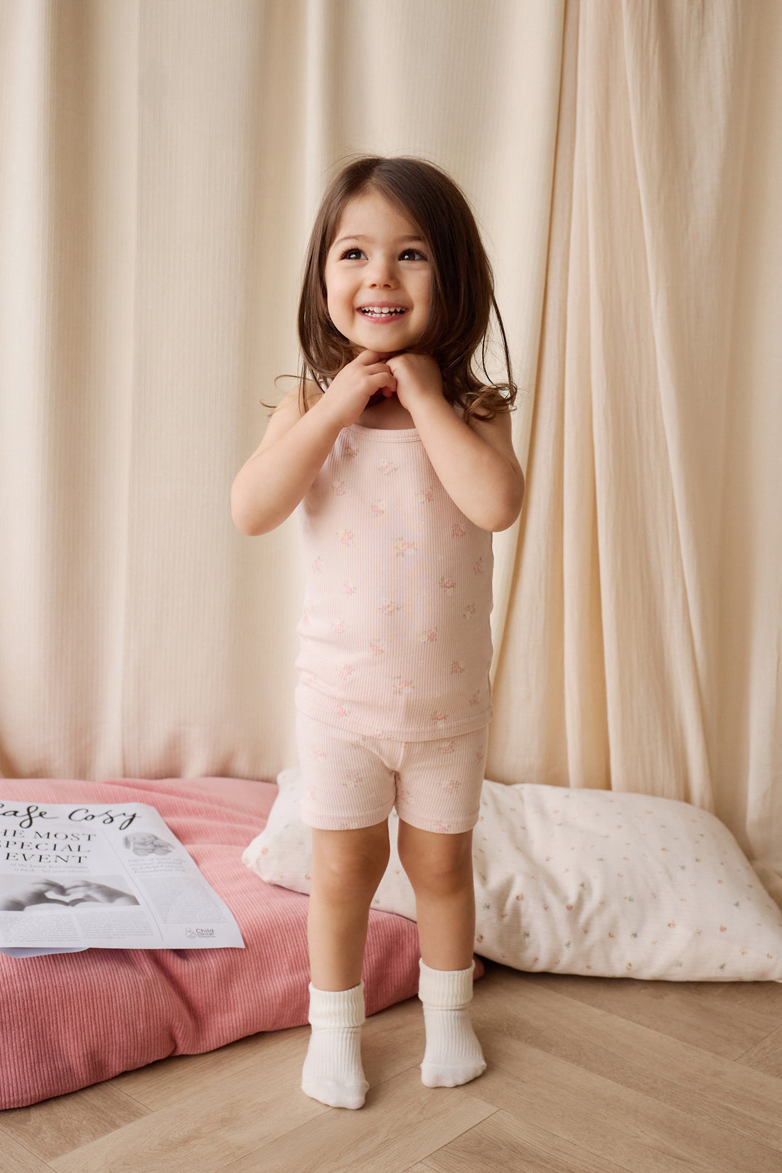 Organic Cotton Fine Rib Isla Singlet Pyjama Set - Simone Morganite Childrens Pyjama from Jamie Kay NZ