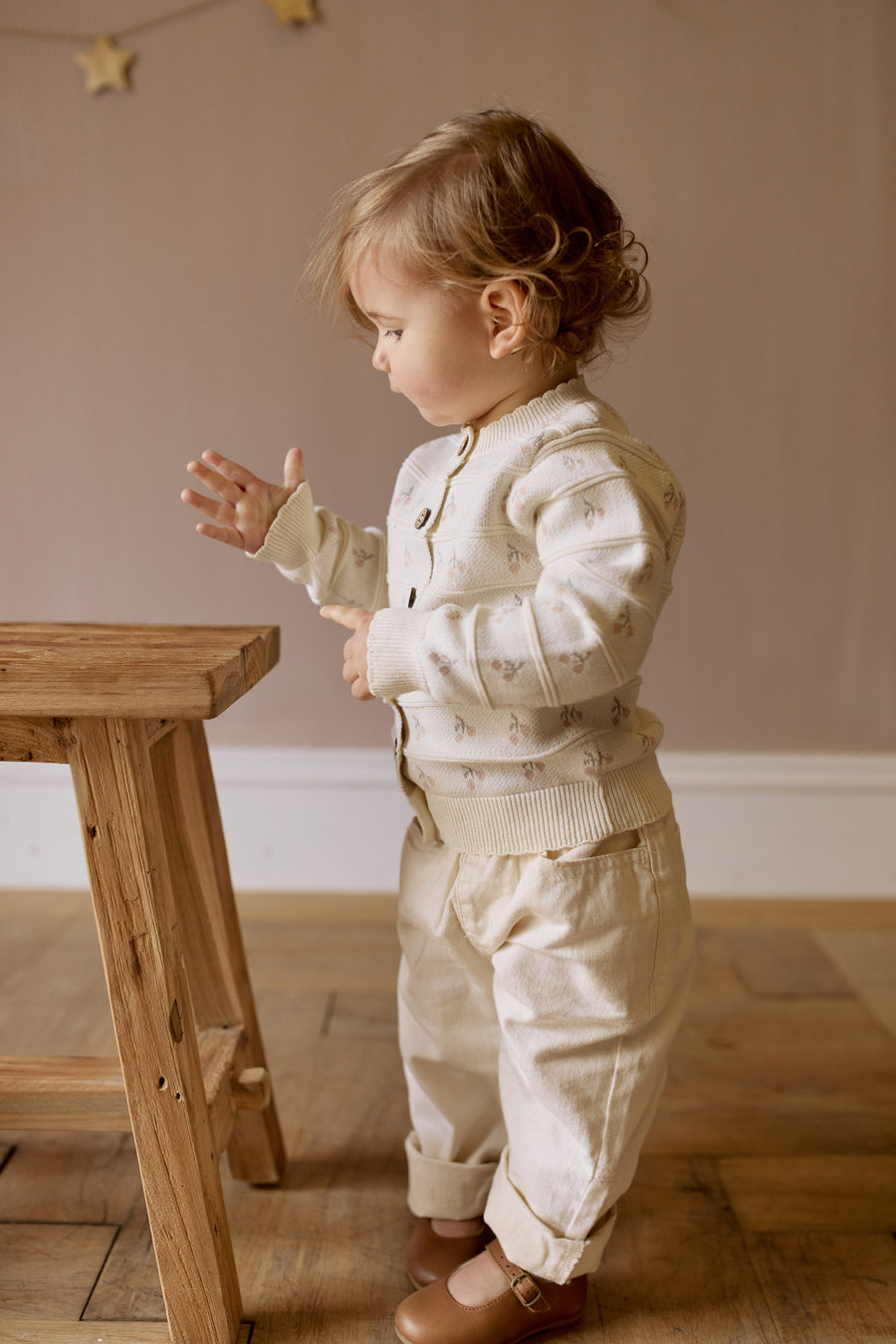 Melody Knitted Cardigan - Cherry Love Jacquard Egret Childrens Cardigan from Jamie Kay NZ