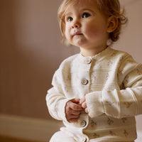 Melody Knitted Cardigan - Cherry Love Jacquard Egret Childrens Cardigan from Jamie Kay NZ