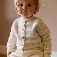 Melody Knitted Cardigan - Cherry Love Jacquard Egret Childrens Cardigan from Jamie Kay NZ