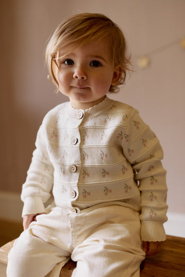 Melody Knitted Cardigan - Cherry Love Jacquard Egret Childrens Cardigan from Jamie Kay NZ