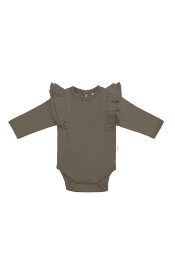 Organic Cotton Maddie Long Sleeve Bodysuit - Deep Olive Childrens Bodysuit from Jamie Kay NZ