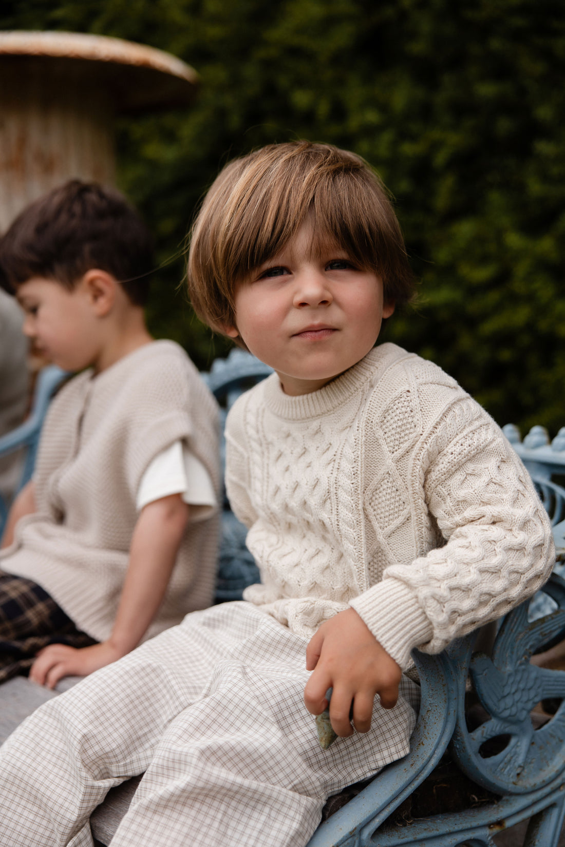 Organic Cotton Kenji Pant - Double Windowpane Check Pecan Childrens Pant from Jamie Kay NZ