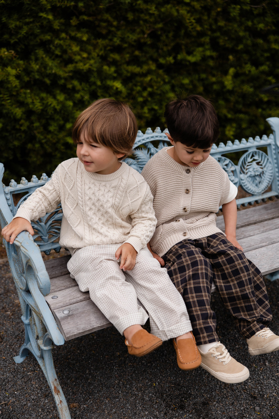 Organic Cotton Kenji Pant - Double Windowpane Check Pecan Childrens Pant from Jamie Kay NZ